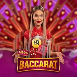 Mega Baccarat online game logo by Pragmatic Play on luckyvibe.ca